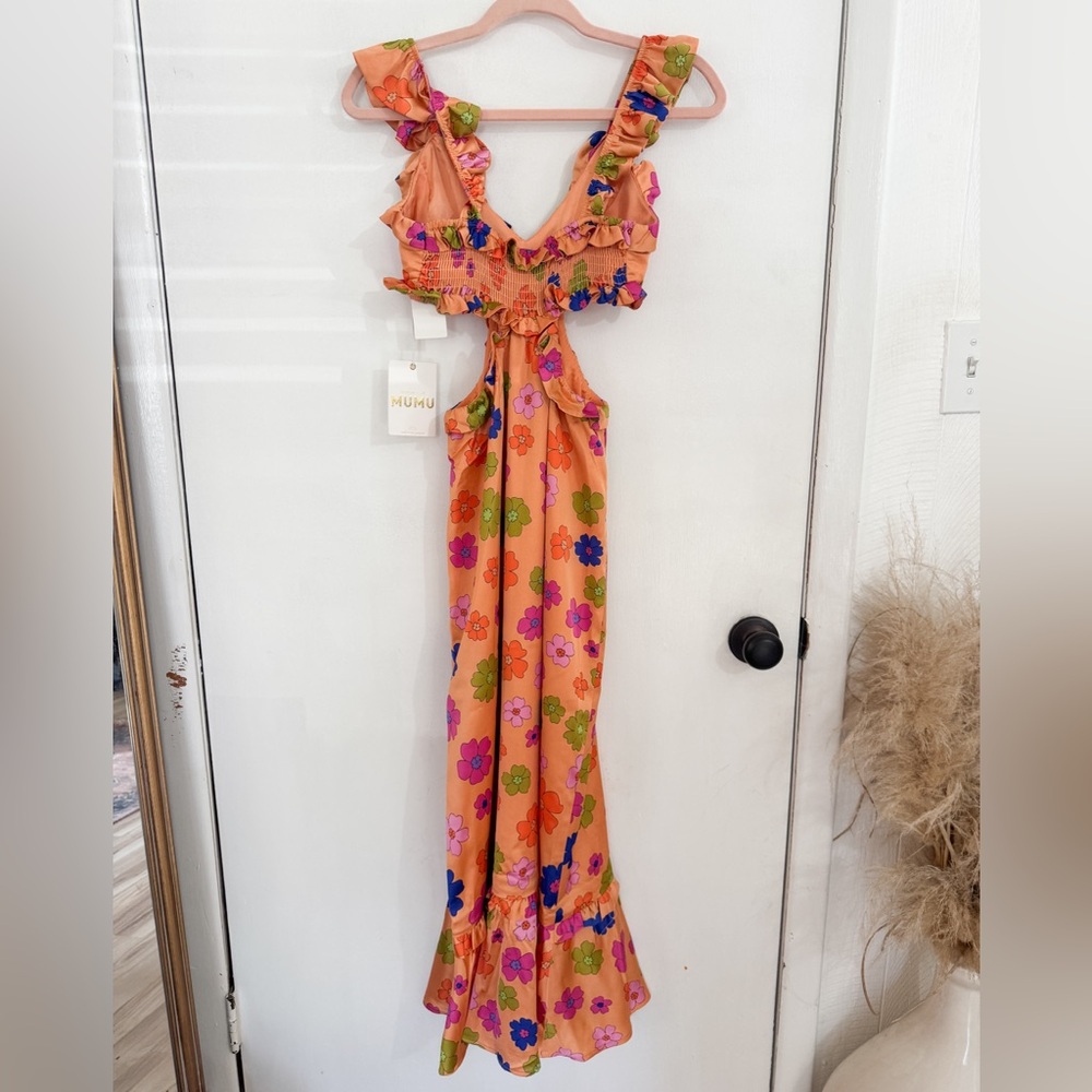 NWT Show Me Your Mumu Orange Floral Poppin’ Poppy Lane Midi Dress - Picture 7 of 9